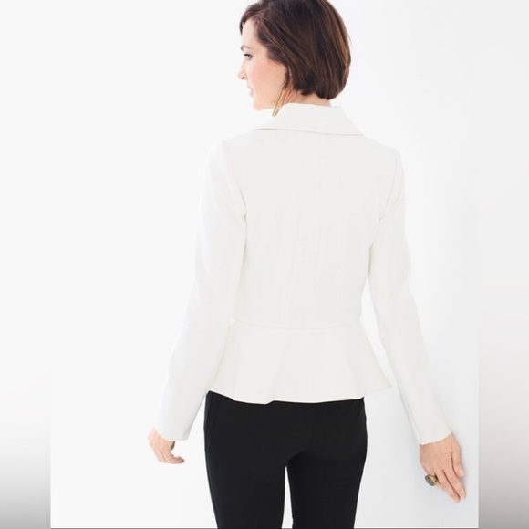 Chico’s Womens Cream Moto Jacket Size L Gold Zip Baddie Edgy Boss Lady - Picture 3 of 14